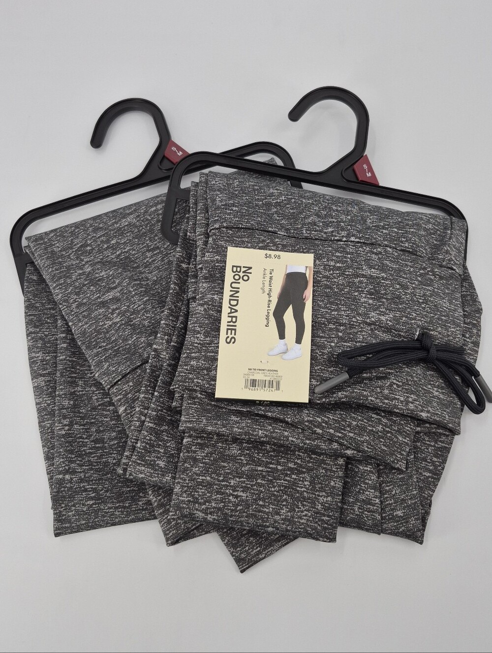 No Boundaries Lot Of 2 Charcoal Gray Tie Waist High Rise Ankle Leggings S/M New